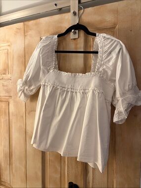 Hill House White Smocked Square-Neck Peasant Top